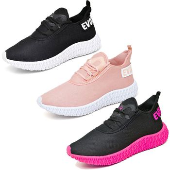 Kit 3 Tênis Boost Unissex Evoltenn Esportivo Colmeia Nude, Preto Rosa e Preto Branco
