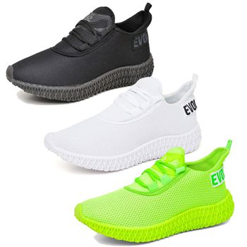 Kit 3 Tênis Boost Unissex Evoltenn Esportivo Colmeia Verde, Black e Branco