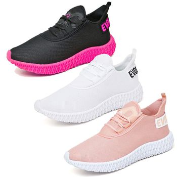 Kit 3 Tênis Boost Unissex Evoltenn Esportivo Colmeia Nude, Preto Rosa e Branco