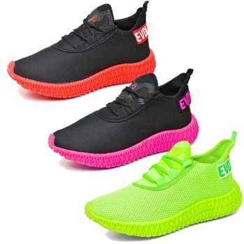 Kit 3 Tênis Boost Unissex Evoltenn Esportivo Colmeia Verde, Preto Vermelho e Preto Rosa