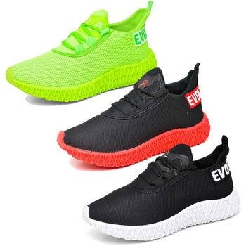 Kit 3 Tênis Boost Unissex Evoltenn Esportivo Colmeia Preto Vermelho, Preto Branco e Verde
