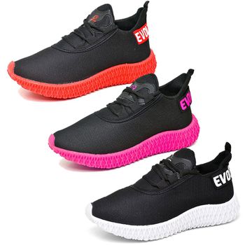 Kit 3 Tênis Boost Unissex Evoltenn Esportivo Colmeia Preto Vermelho, Preto Rosa e Preto Branco