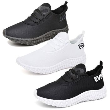 Kit 3 Tênis Boost Unissex Evoltenn Esportivo Colmeia Branco, Preto Branco e Black