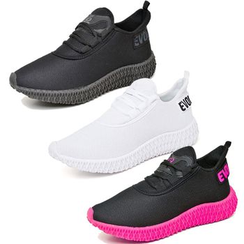 Kit 3 Tênis Boost Unissex Evoltenn Esportivo Colmeia Branco, Black e Preto Rosa