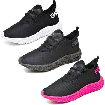 Kit 3 Tênis Boost Unissex Evoltenn Esportivo Colmeia Preto Branco, Black e Preto Rosa