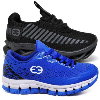 Kit 2 Tênis Infantil Evoltenn Trança e Impacto Black e Azul
