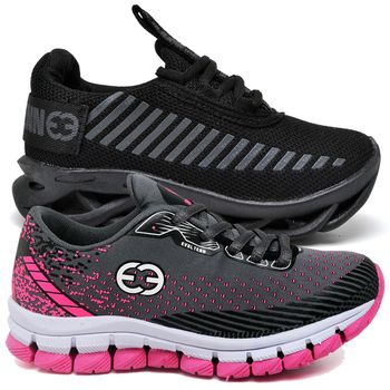 Kit 2 Tênis Infantil Evoltenn Trança e Impacto Black e Cinza Rosa