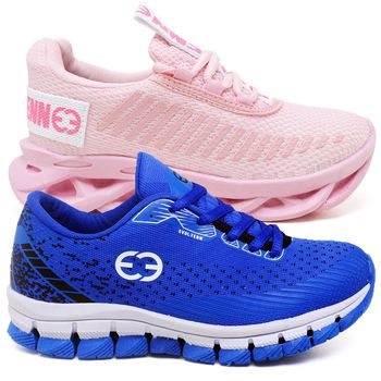 Kit 2 Tênis Infantil Evoltenn Trança e Impacto Rosa e Azul