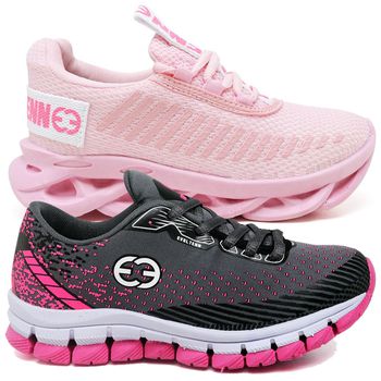 Kit 2 Tênis Infantil Evoltenn Trança e Impacto Rosa e Cinza Rosa