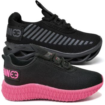 Kit 2 Tênis Infantil Esportivo Modelos Diferentes Black e Preto Rosa