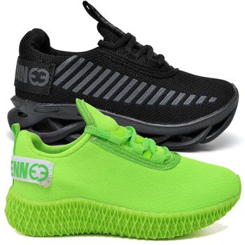 Kit 2 Tênis Infantil Esportivo Modelos Diferentes Black e Verde