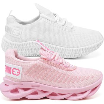 Kit 2 Tênis Infantil Esportivo Modelos Diferentes Rosa e Branco