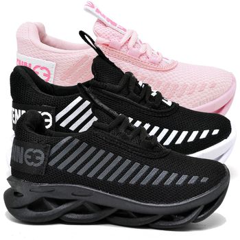 kit 3 Tênis Infantil Evoltenn Sola Trança Escolar Black, Preto Branco e Rosa