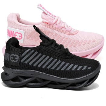 kit 2 Tênis Infantil Evoltenn Sola Trança Escolar Black e Rosa