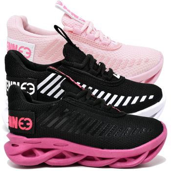kit 3 Tênis Infantil Evoltenn Sola Trança Escolar Preto Branco, Rosa e Preto Pink