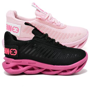 kit 2 Tênis Infantil Evoltenn Sola Trança Escolar Rosa e Preto Pink