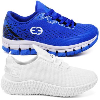 Kit 2 Tênis Infantil Evoltenn Confortável Modelos Diferentes Azul e Branco