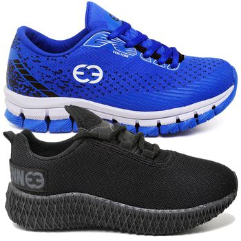 Kit 2 Tênis Infantil Evoltenn Confortável Modelos Diferentes Azul e Black