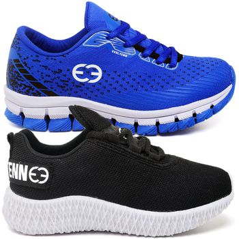 Kit 2 Tênis Infantil Evoltenn Confortável Modelos Diferentes Azul e Preto Branco