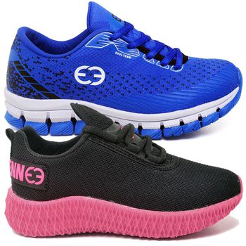 Kit 2 Tênis Infantil Evoltenn Confortável Modelos Diferentes Azul e Preto Rosa