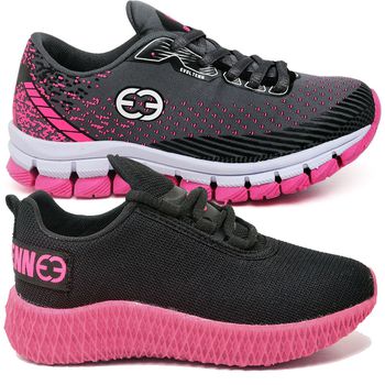 Kit 2 Tênis Infantil Evoltenn Confortável Modelos Diferentes Cinza e Preto Rosa