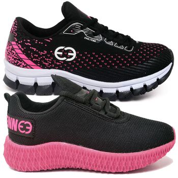 Kit 2 Tênis Infantil Evoltenn Confortável Modelos Diferentes Pink e Preto Rosa