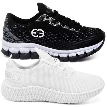 Kit 2 Tênis Infantil Evoltenn Confortável Modelos Diferentes Preto e Branco