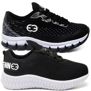 Kit 2 Tênis Infantil Evoltenn Confortável Modelos Diferentes Preto e Preto Branco