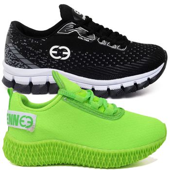 Kit 2 Tênis Infantil Evoltenn Confortável Modelos Diferentes Preto e Verde