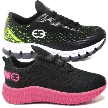 Kit 2 Tênis Infantil Evoltenn Confortável Modelos Diferentes Verde e Preto Rosa