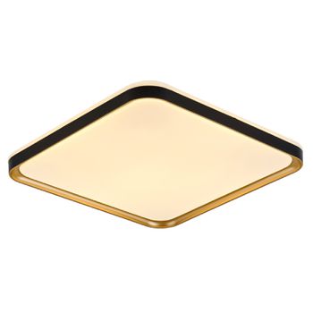 PLAFON TORONTO QUADRADO 30CM 24W PRETO COM DOURADO - FLUZÃO CONSTRUÇÃO