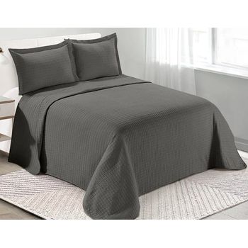 JOGO COBRE LEITO MILANO - CASAL / CINZA CROMO - FLUZÃO CONSTRUÇÃO