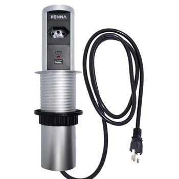 TORRE TOMADA AUTO PRATA 1 TOMADA + 2 USB TIPO A + ... - FLUZÃO CONSTRUÇÃO