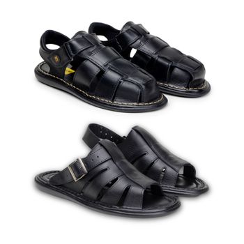 Kit 2 Pares de Chinelo Sandália Original Couro Legitimo Masculino - Franca Fort | Sandálias e Chinelos confortáveis em couro