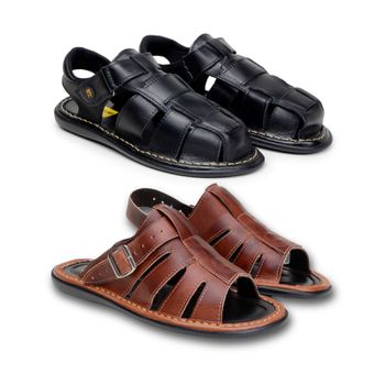 Kit 2 Pares de Chinelo Sandália Original Couro Legitimo Masculino - Franca Fort | Sandálias e Chinelos confortáveis em couro