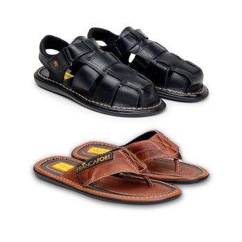 Kit 2 Pares de Chinelo Sandália Original Couro Legitimo - Franca Fort | Sandálias e Chinelos confortáveis em couro