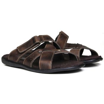 Chinelo Masculino de Couro Chocolate 5001 - FrancaSapatos | Sapatos em Couro Direto da Fábrica