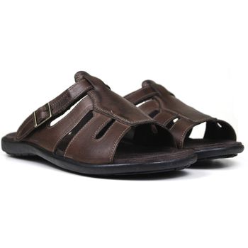 Chinelo Masculino de Couro Chocolate 900 - FrancaSapatos | Sapatos em Couro Direto da Fábrica
