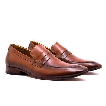 Sapato Social Masculino Loafer Couro Sola Couro Caramelo - FrancaSapatos | Sapatos em Couro Direto da Fábrica