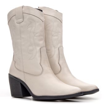Botas Femininas Texanas Cano Médio Couro Off White - FrancaSapatos | Sapatos em Couro Direto da Fábrica
