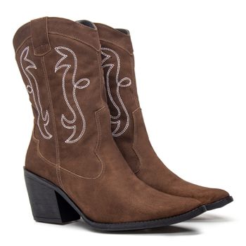 Botas Femininas Texanas Cano Médio Couro Castor - FrancaSapatos | Sapatos em Couro Direto da Fábrica