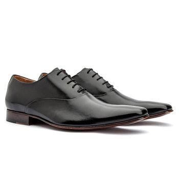 Sapato Oxford Masculino Solado De Couro Cromo Argentino Preto - Franca Sapatos | Sapatos em Couro Direto da Fábrica