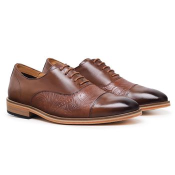 Sapato Oxford Masculino Couro Estampado Cullen Caramelo - Franca Sapatos | Sapatos em Couro Direto da Fábrica