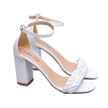 Sandália Feminina Salto Quadrado Branca - Franca Sapatos | Sapatos em Couro Direto da Fábrica