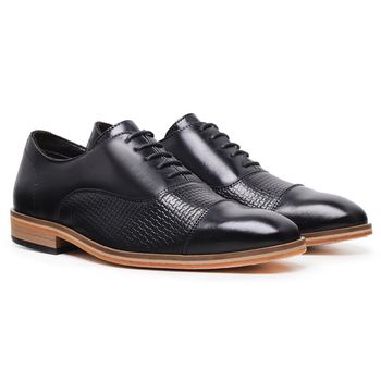 Sapato Oxford Masculino Couro Estampado Cullen Preto - Franca Sapatos | Sapatos em Couro Direto da Fábrica