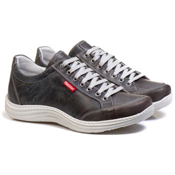 Sapatênis Casual Conforto Couro Cinza 3001 - Franca Sapatos | Sapatos em Couro Direto da Fábrica