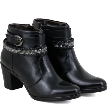 Bota Casual Feminina Cano Curto Couro Comfort Preto - Franca Sapatos | Sapatos em Couro Direto da Fábrica