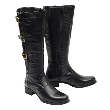 Bota Montaria Feminina Cano Longo Couro Comfort Preto - Franca Sapatos | Sapatos em Couro Direto da Fábrica