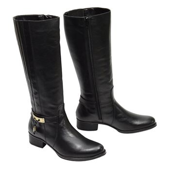 Bota Montaria Feminina Cano Longo Couro Comfort Preto - Franca Sapatos | Sapatos em Couro Direto da Fábrica