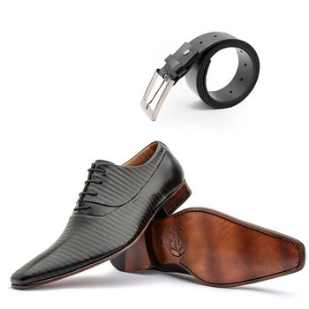 Kit Masculino Oxford Estampado + Cinto Couro Preto